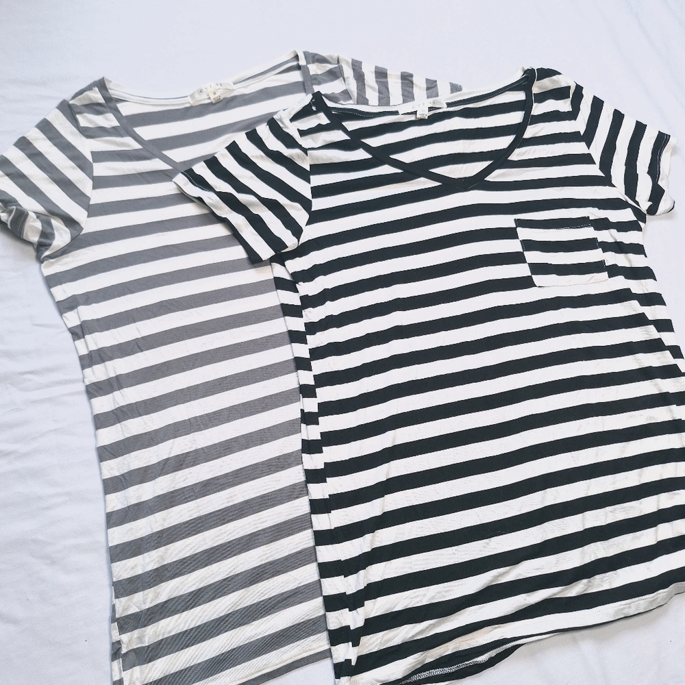 Cyrus Curved-Hem V-Neck Soft Tees Set Of 2, Medium